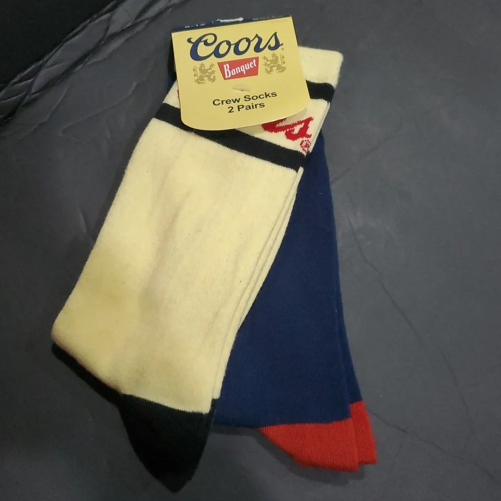 Coors Men's yellow and navy blue crew socks 2pairs fits Men's shoe size 8-12 new